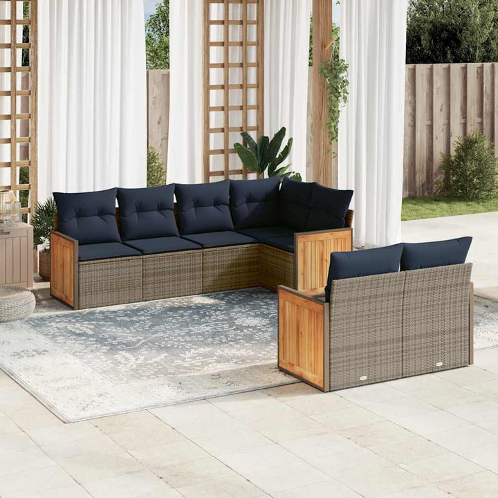 havesofasæt med 7 dele og hynder grå polyrattan