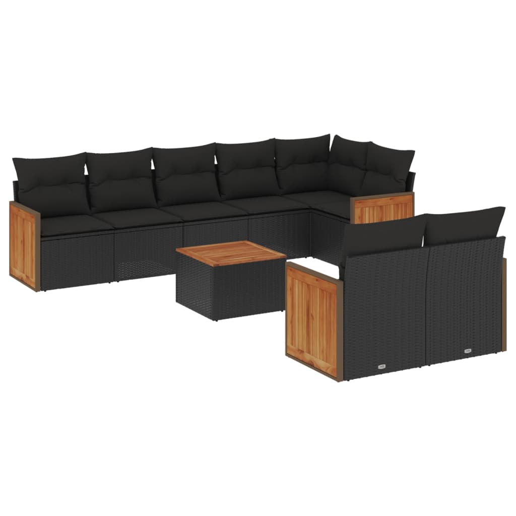 sofasæt til haven 9 dele med hynder polyrattan sort