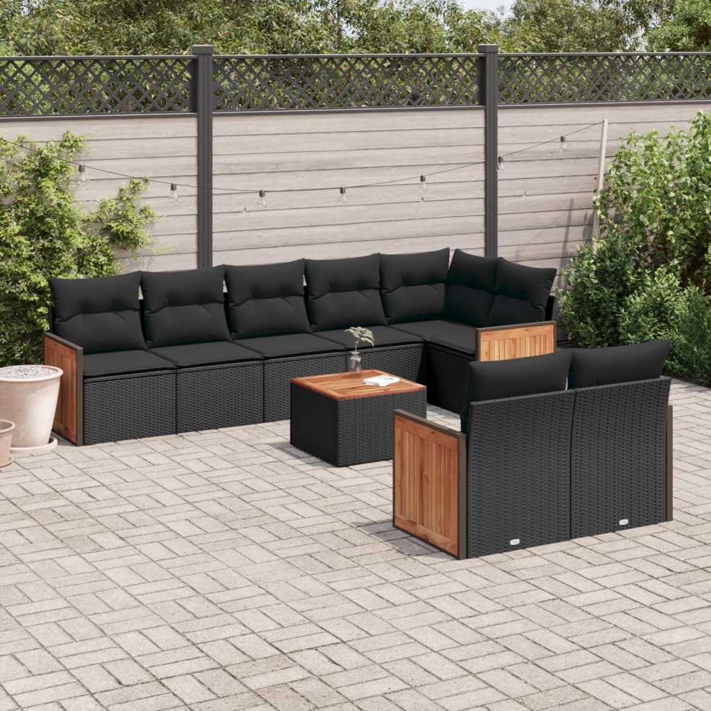 sofasæt til haven 9 dele med hynder polyrattan sort