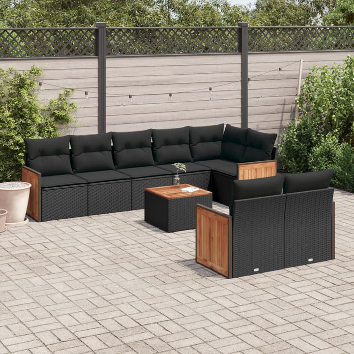 sofasæt til haven 9 dele med hynder polyrattan sort