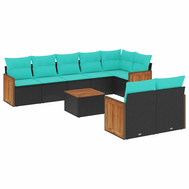 havesofasæt med 9 dele og hynder sort polyrattan