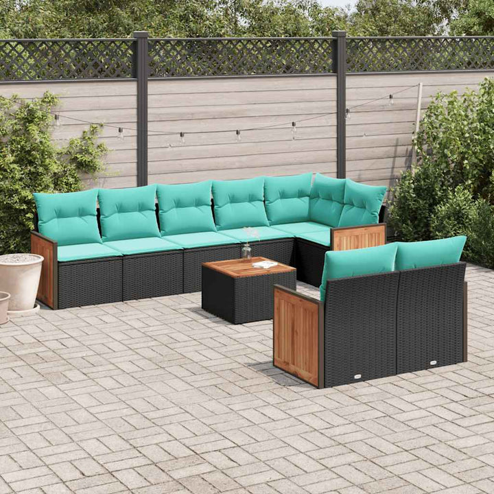 havesofasæt med 9 dele og hynder sort polyrattan