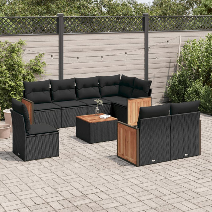 sofasæt til haven 9 dele med hynder polyrattan sort