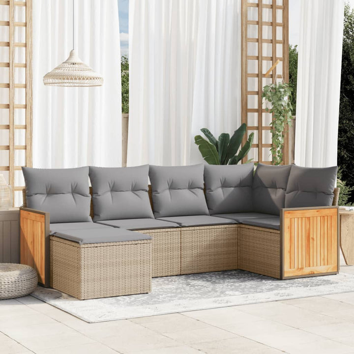 sofasæt til haven 6 dele med hynder polyrattan beige