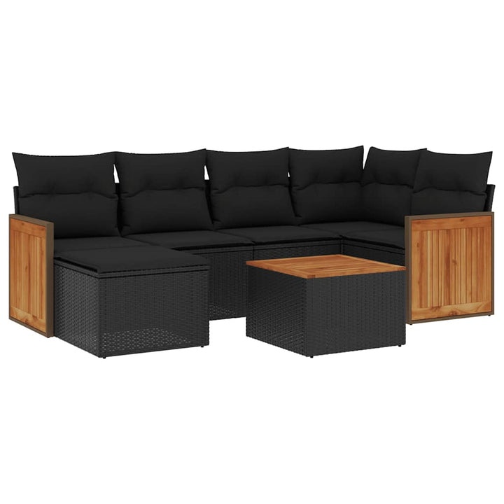 sofasæt til haven 7 dele med hynder polyrattan sort