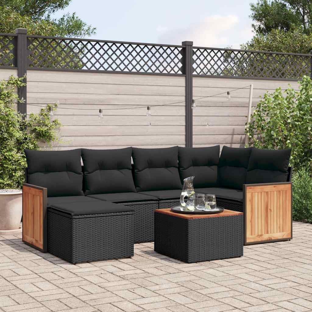 sofasæt til haven 7 dele med hynder polyrattan sort