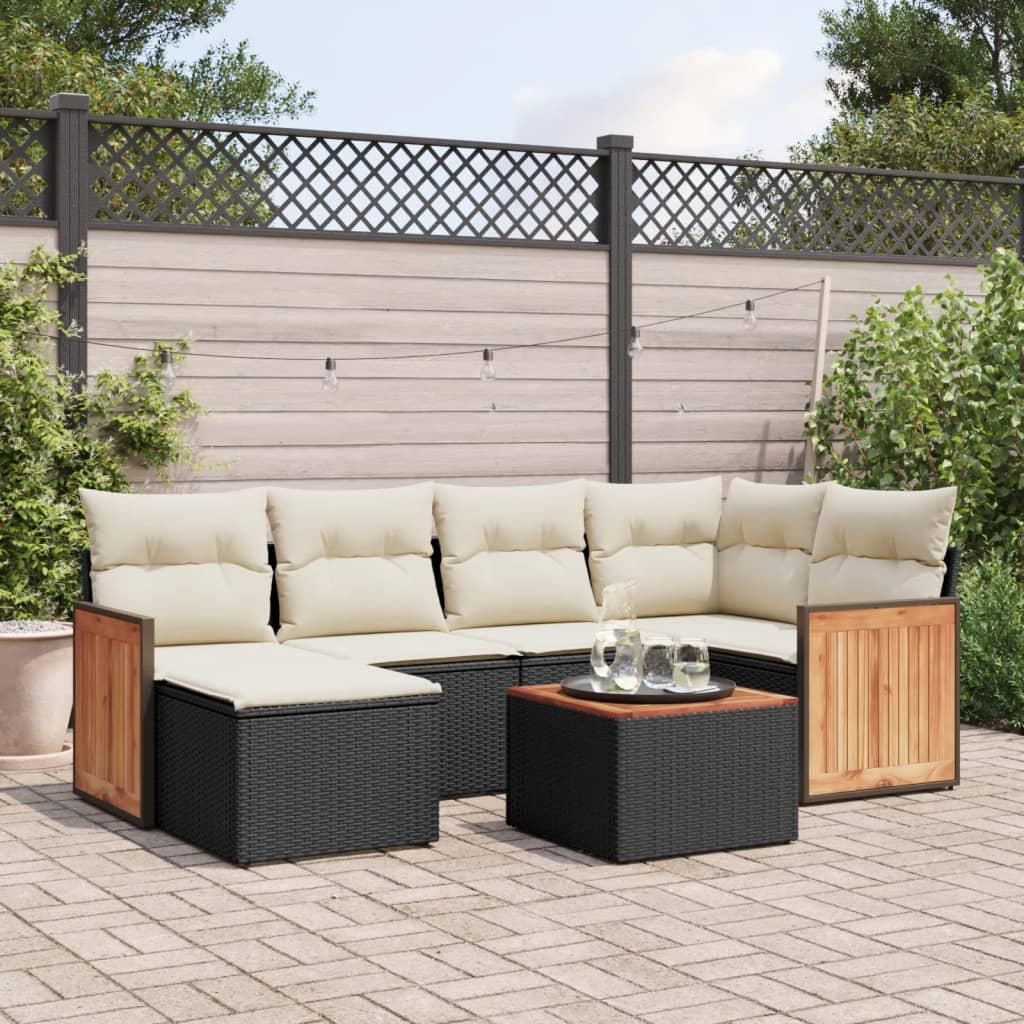 sofasæt til haven 7 dele med hynder polyrattan sort