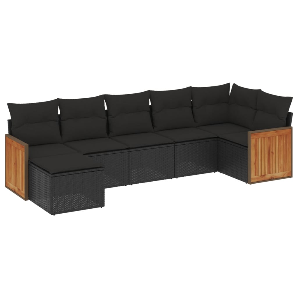 sofasæt til haven 7 dele med hynder polyrattan sort