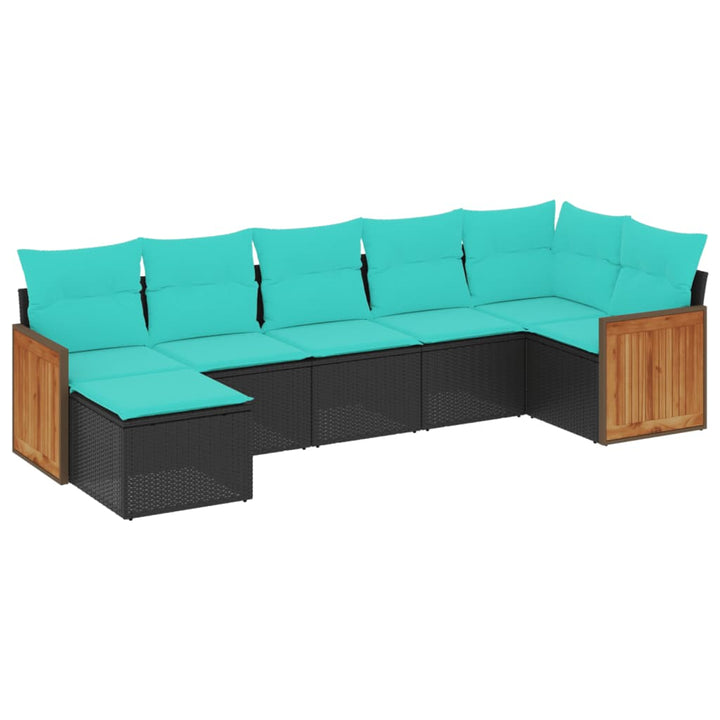 havesofasæt med 7 hynder sort polyrattan