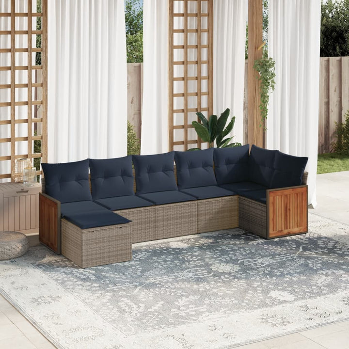 havesofasæt med 7 dele og hynder grå polyrattan