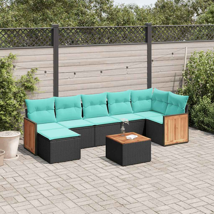 8-delt havesofasæt med hynder sort polyrattan