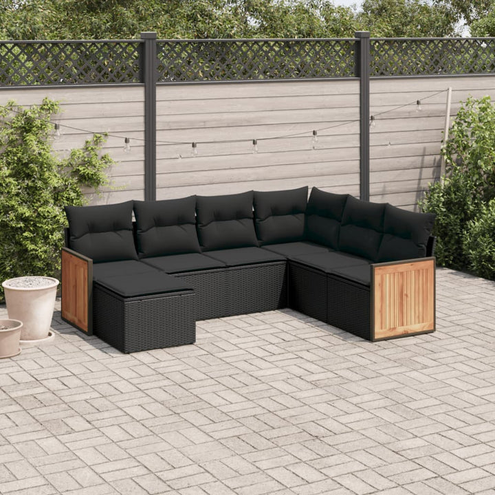 sofasæt til haven 7 dele med hynder polyrattan sort