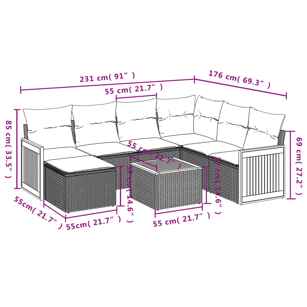 sofasæt til haven 8 dele med hynder polyrattan grå