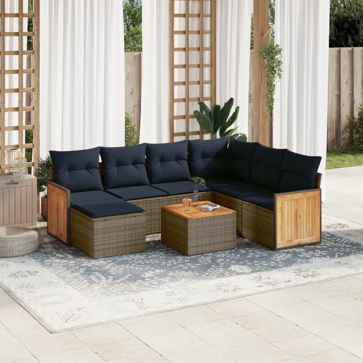 havesofasæt med 8 hynder grå polyrattan