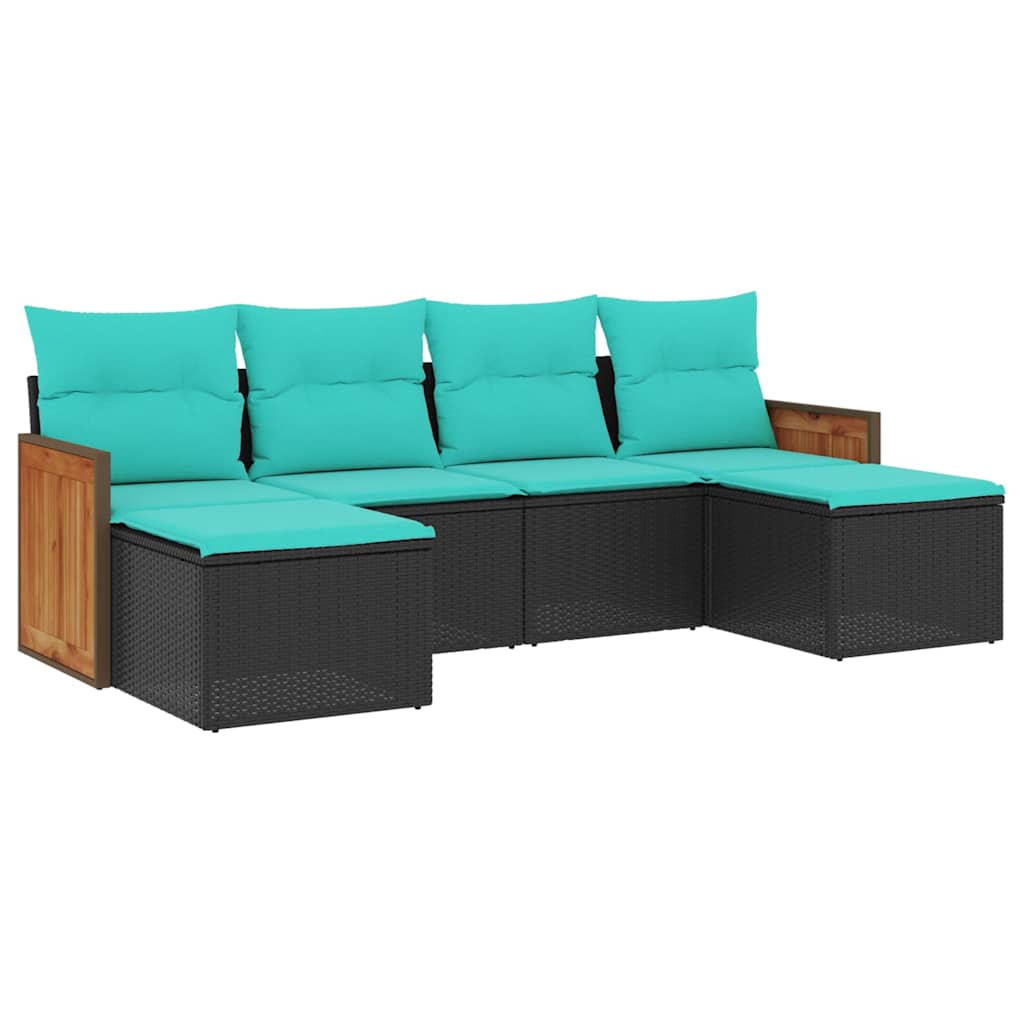 havesofasæt med 6 hynder sort polyrattan