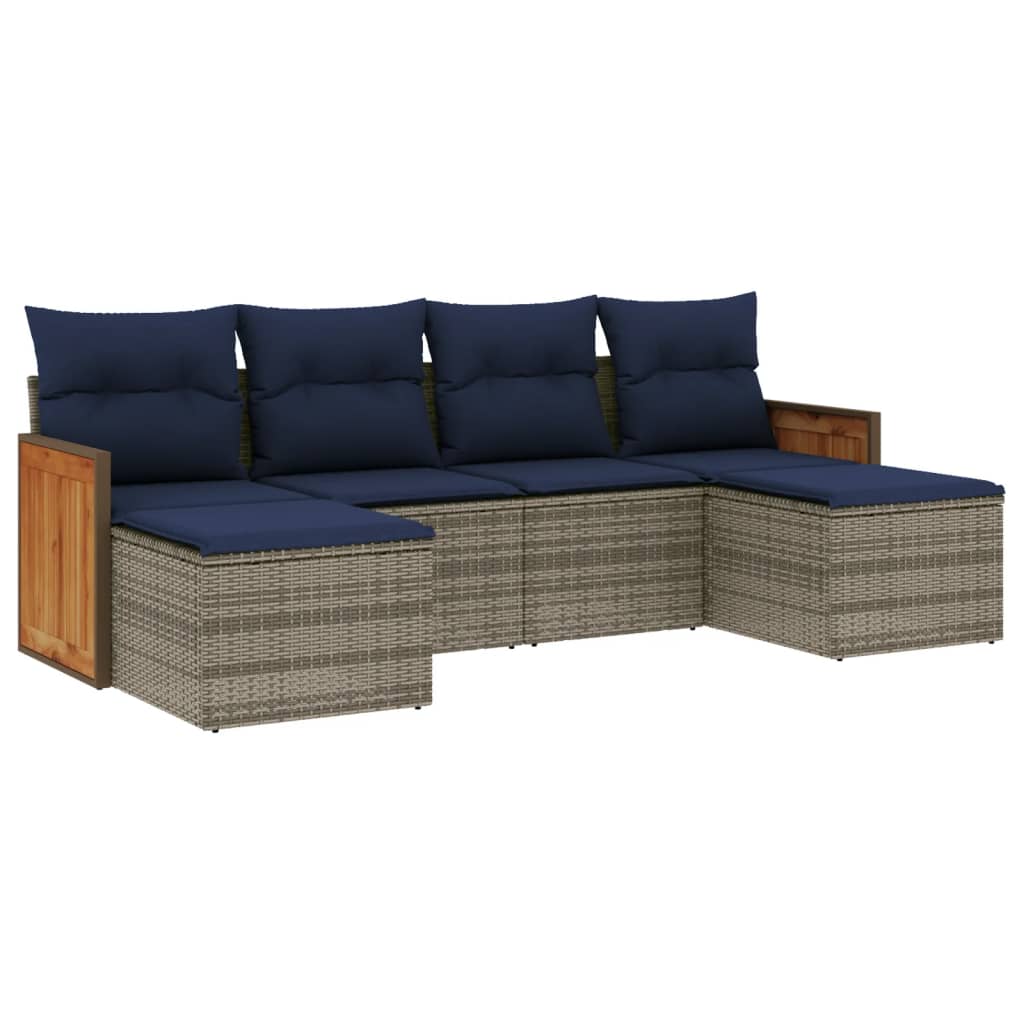 havesofasæt med 6 dele og hynder grå polyrattan