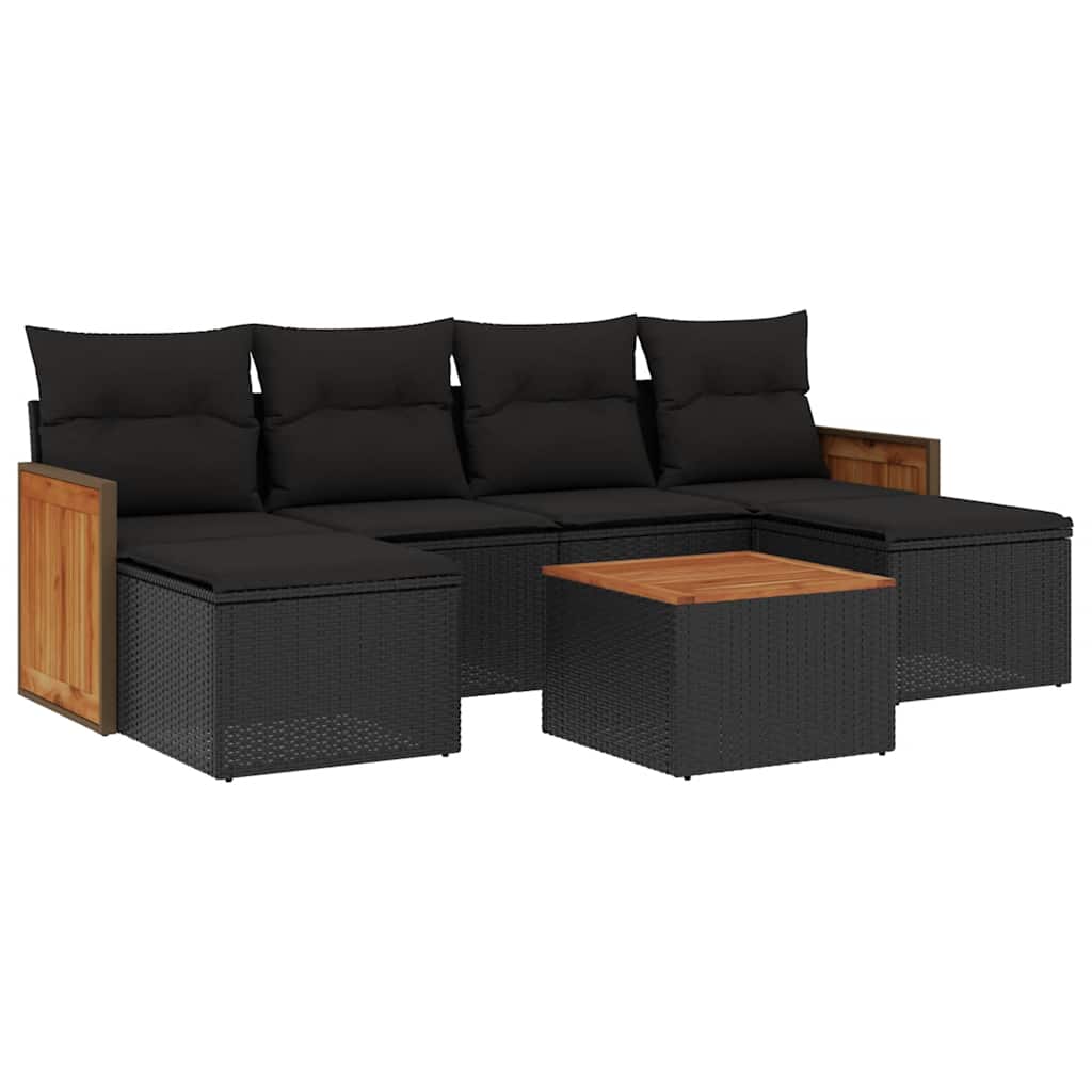 sofasæt til haven 7 dele med hynder polyrattan sort