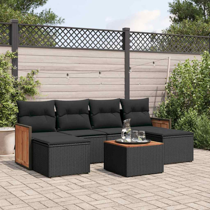 sofasæt til haven 7 dele med hynder polyrattan sort