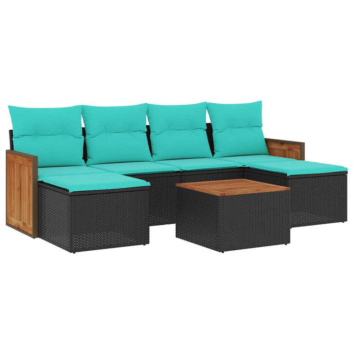 havesofasæt med 7 hynder sort polyrattan