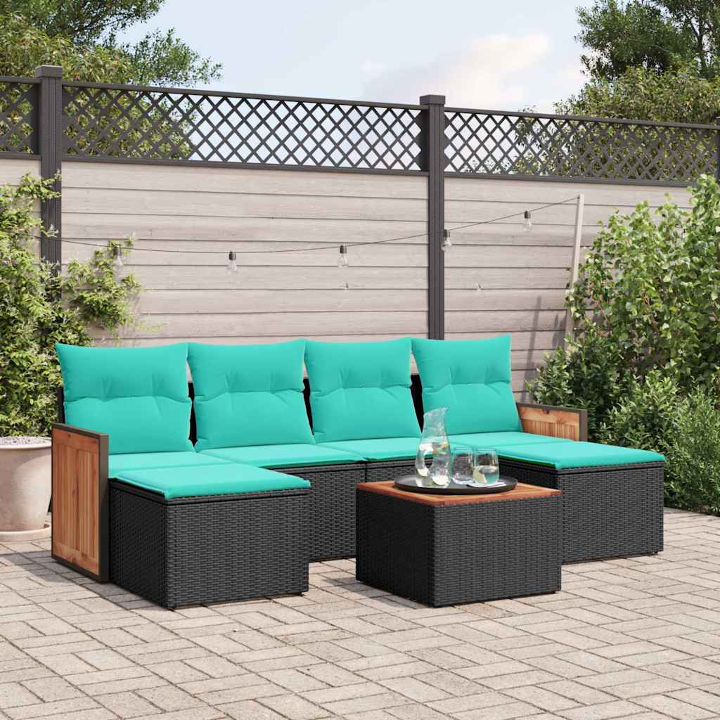 havesofasæt med 7 hynder sort polyrattan