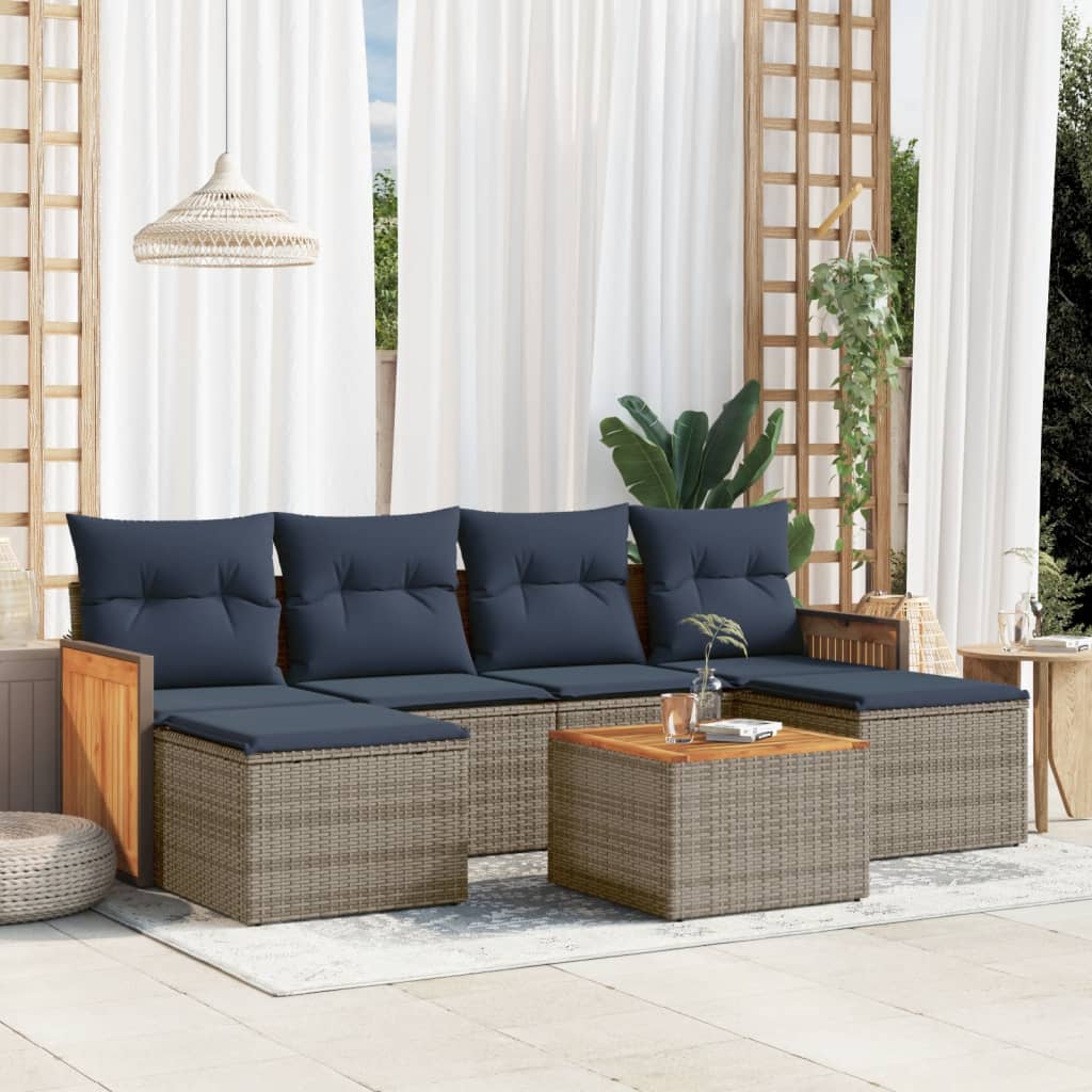 havesofasæt med 7 dele og hynder grå polyrattan