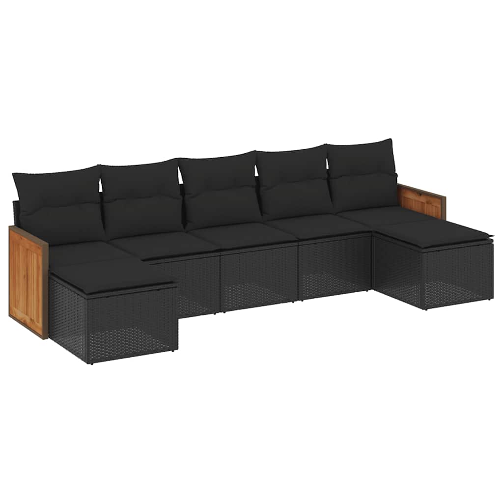 sofasæt til haven 7 dele med hynder polyrattan sort