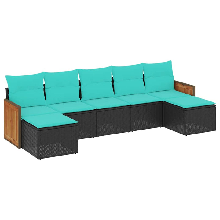 havesofasæt med 7 hynder sort polyrattan