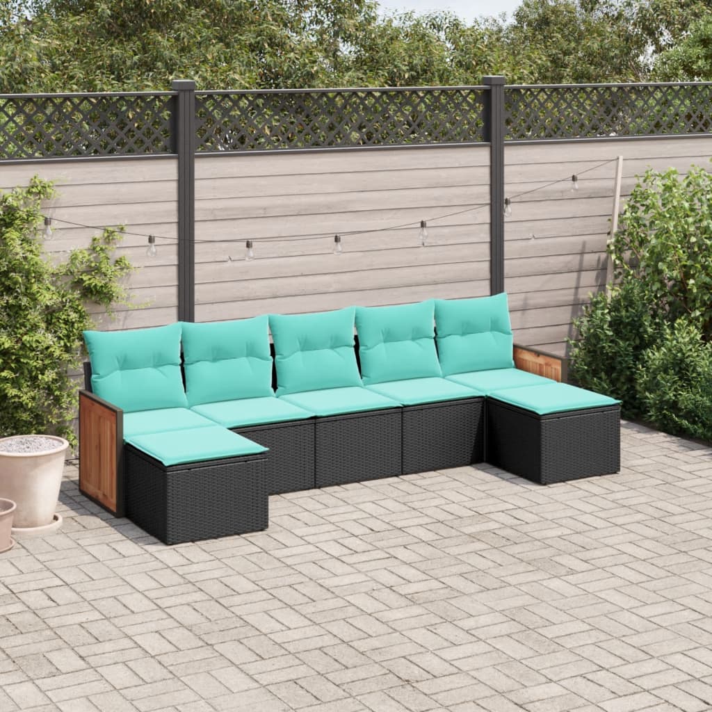 havesofasæt med 7 hynder sort polyrattan
