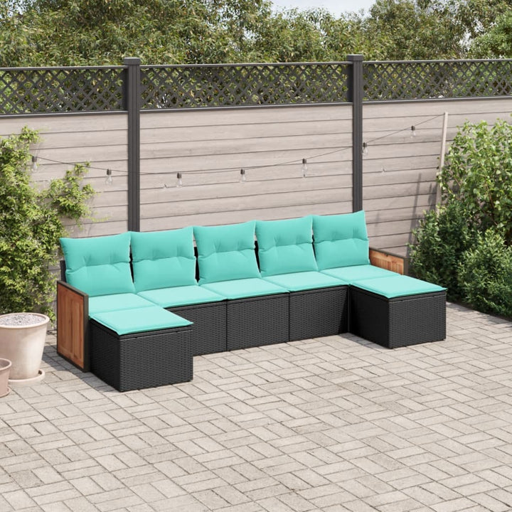 havesofasæt med 7 hynder sort polyrattan
