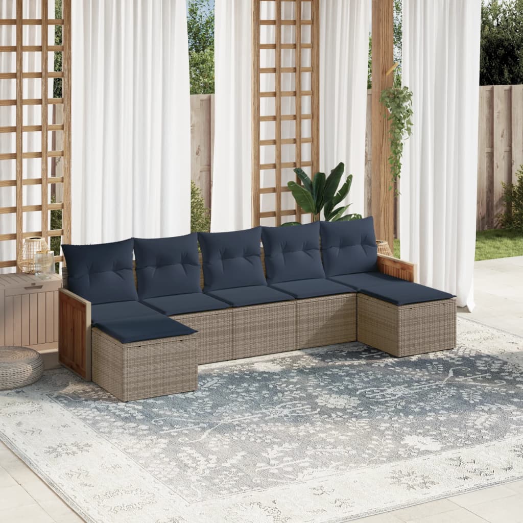 havesofasæt med 7 dele og hynder grå polyrattan