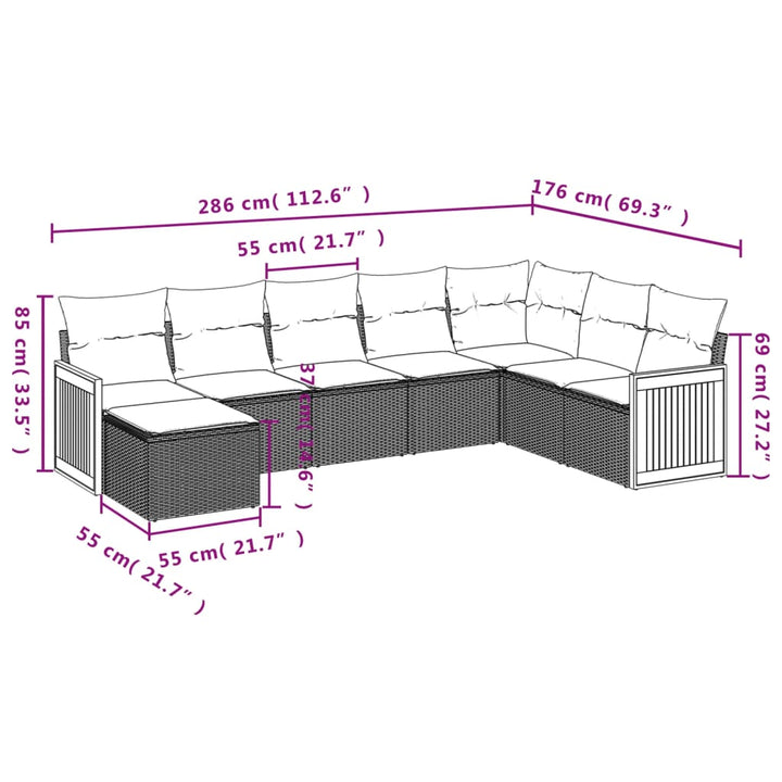 sofasæt til haven 8 dele med hynder polyrattan sort