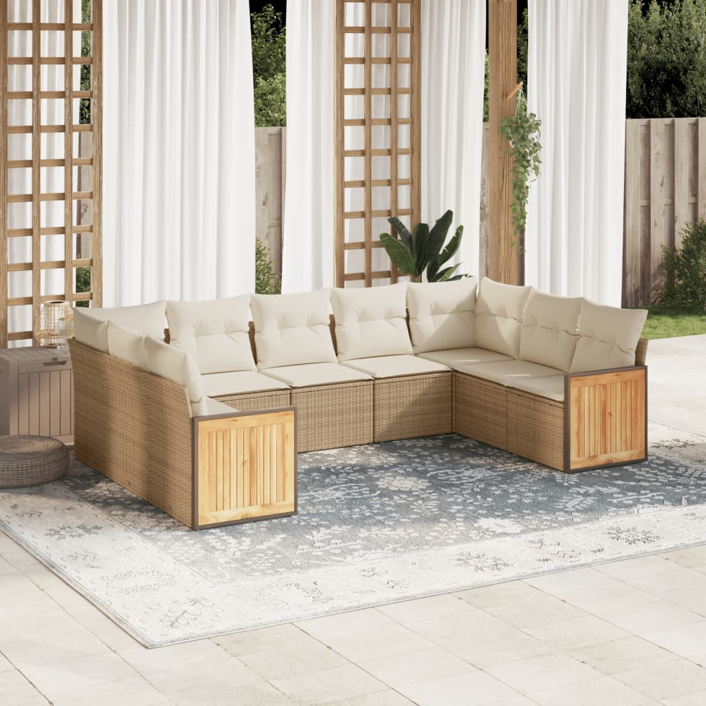 sofasæt til haven 8 dele med hynder polyrattan beige
