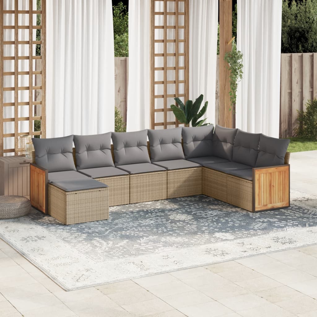 sofasæt til haven 8 dele med hynder polyrattan beige