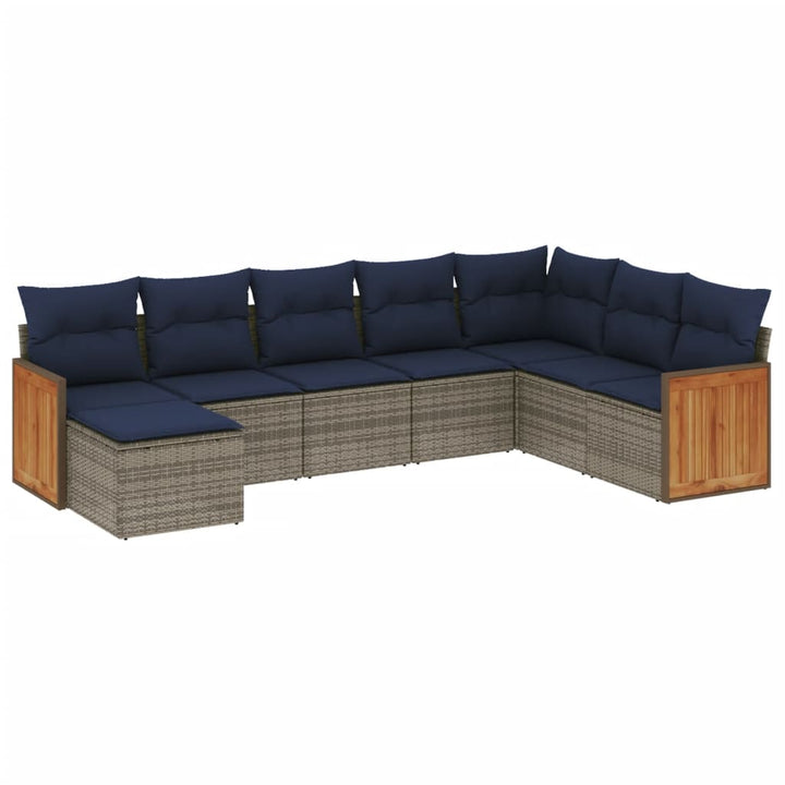 havesofasæt med 8 hynder grå polyrattan