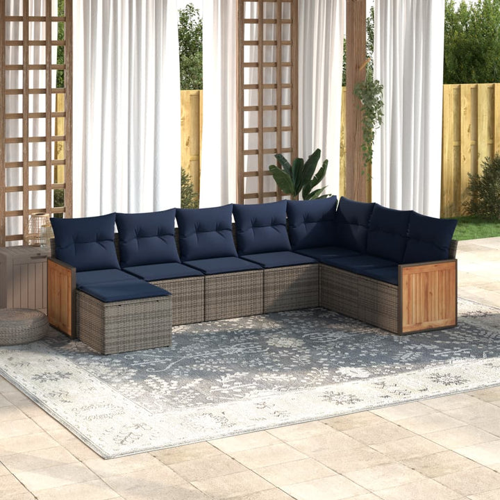 havesofasæt med 8 hynder grå polyrattan