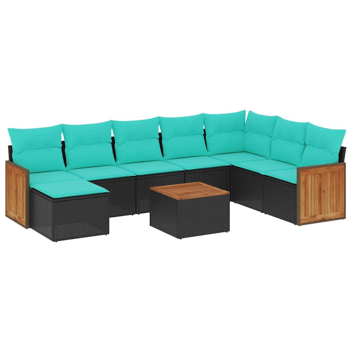 havesofasæt med 9 dele og hynder sort polyrattan