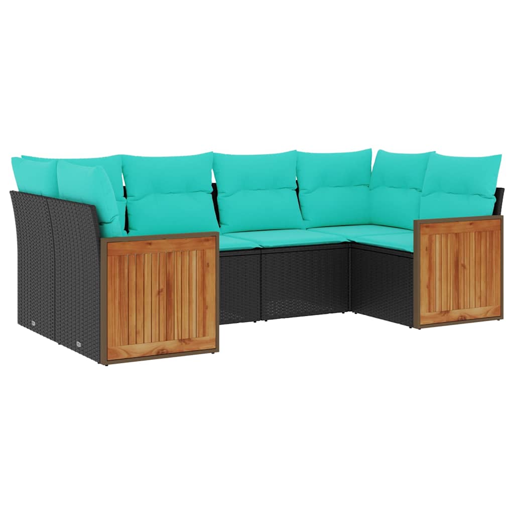 havesofasæt med 6 hynder sort polyrattan