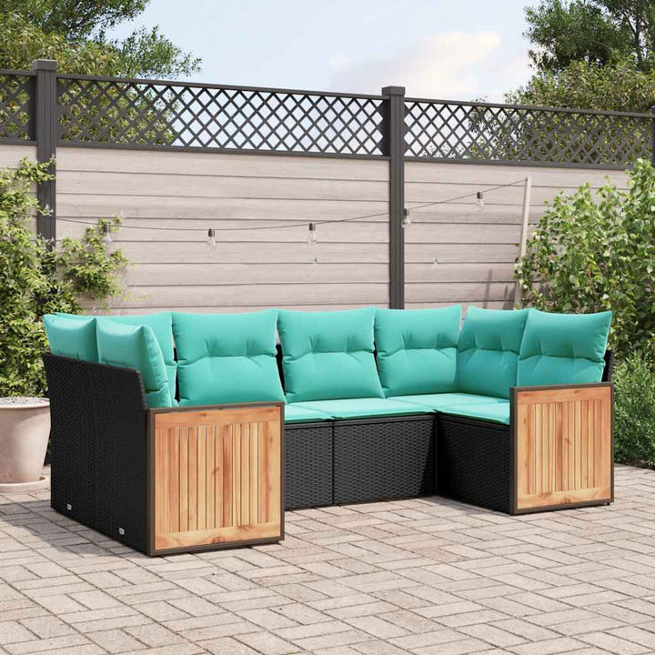 havesofasæt med 6 hynder sort polyrattan