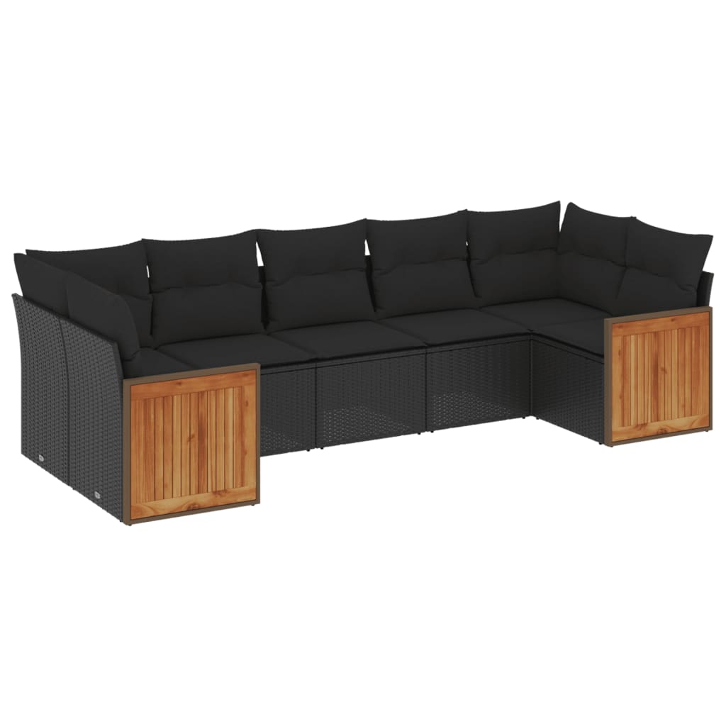sofasæt til haven 7 dele med hynder polyrattan sort