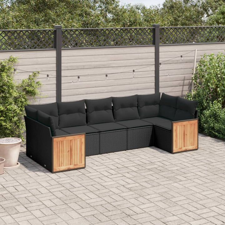 sofasæt til haven 7 dele med hynder polyrattan sort