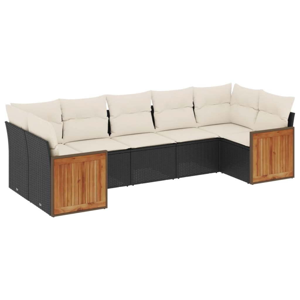 sofasæt til haven 7 dele med hynder polyrattan sort