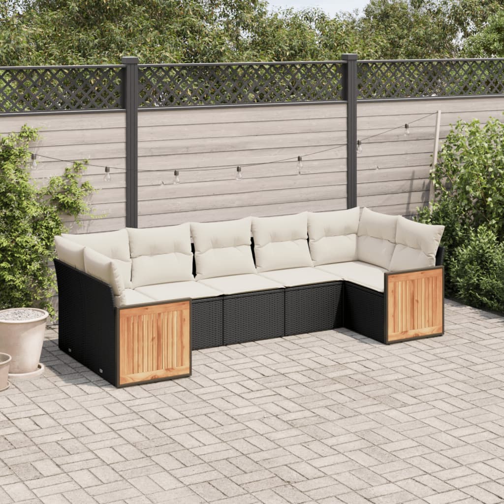 sofasæt til haven 7 dele med hynder polyrattan sort