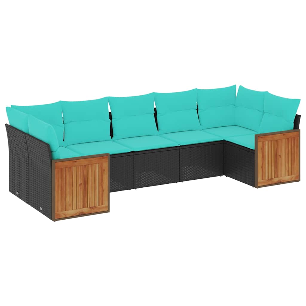 havesofasæt med 7 hynder sort polyrattan
