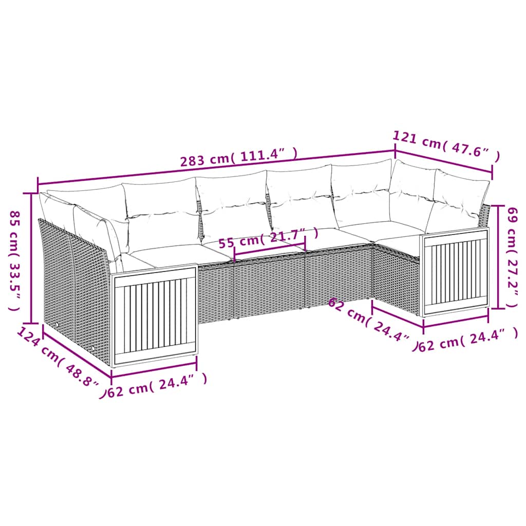 havesofasæt med 7 hynder sort polyrattan