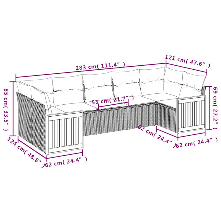 havesofasæt med 7 hynder sort polyrattan
