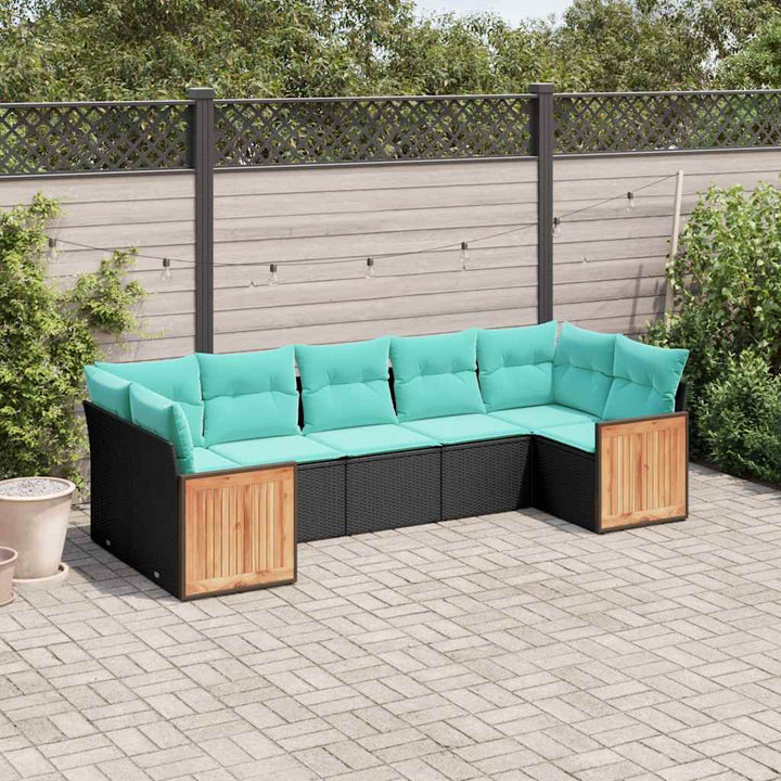 havesofasæt med 7 hynder sort polyrattan