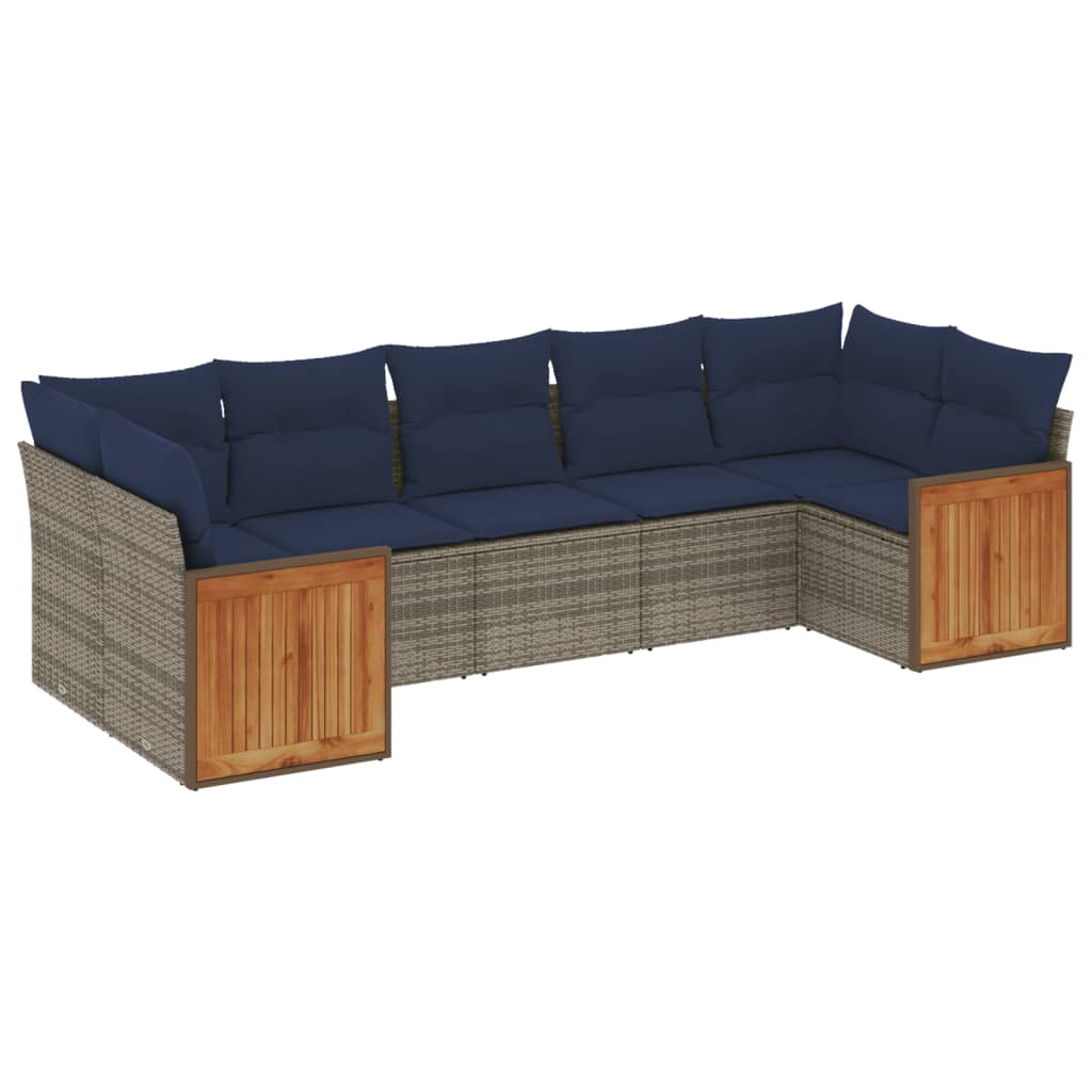 havesofasæt med 7 dele og hynder grå polyrattan