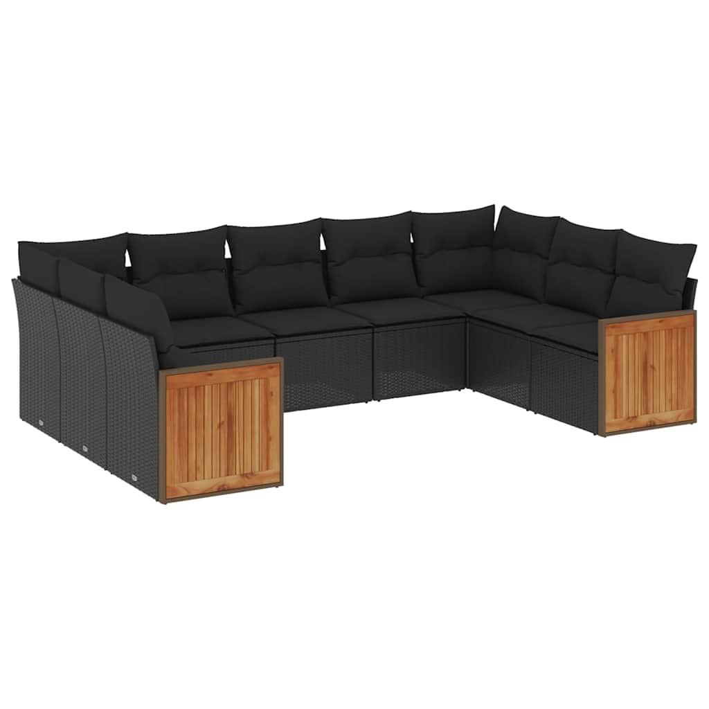 sofasæt til haven 9 dele med hynder polyrattan sort