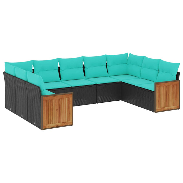 havesofasæt med 9 dele og hynder sort polyrattan