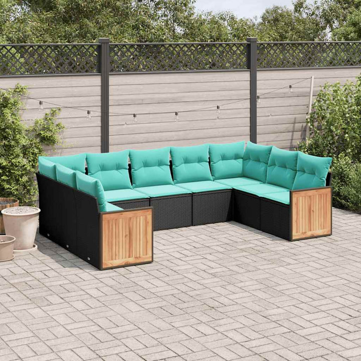 havesofasæt med 9 dele og hynder sort polyrattan